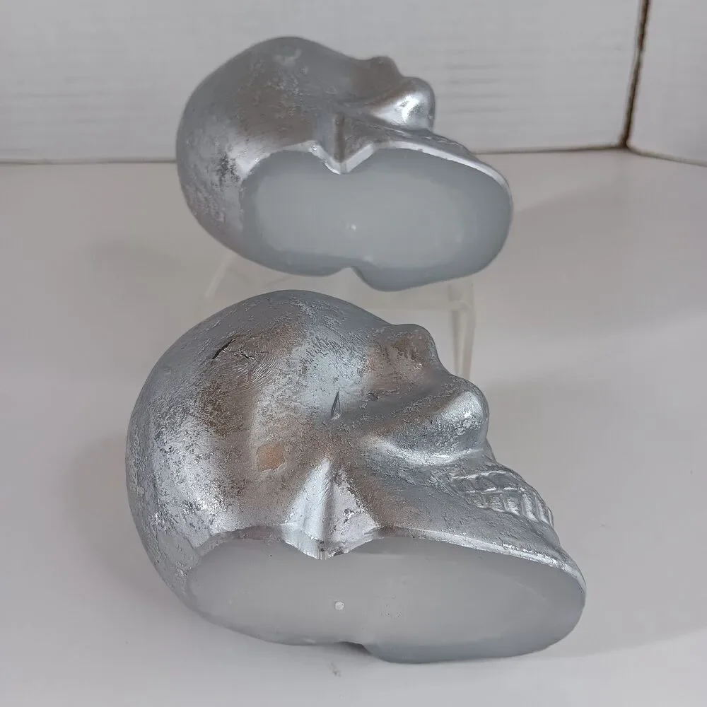 Skull Shaped Wax Candle Pair Halloween Decor Goth Gothic Spooky Creepy Horror